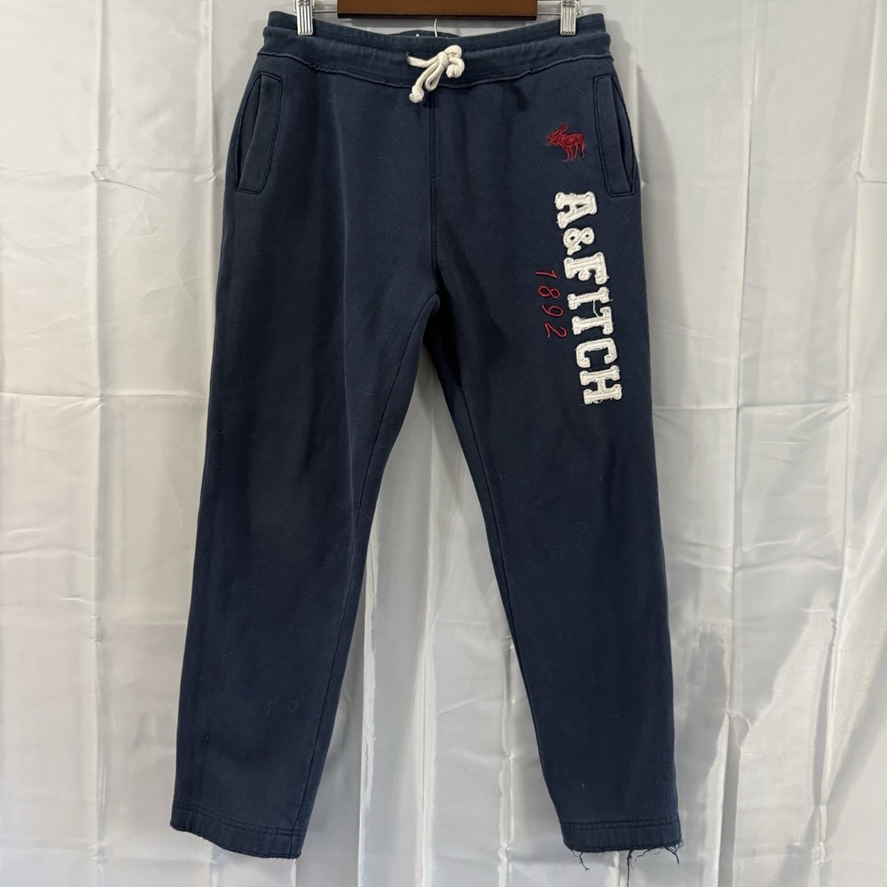 Vtg Abercrombie Fitch Womens L Navy Blue Sweatpants Y2k Joggers Moose Logo Pants